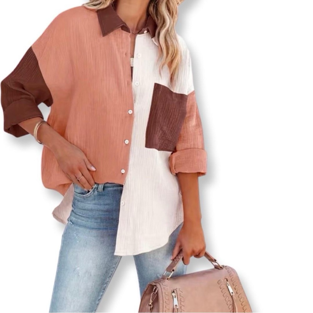Colorblock Button-Up Blouse - Picture 3 of 3